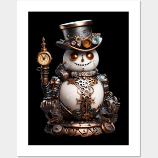 Steampunk Snowman with Copper Eyes and Top Hat Posters and Art